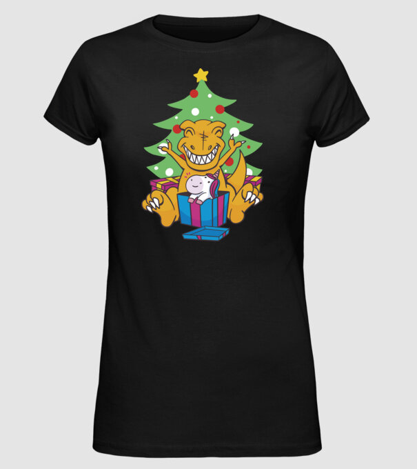 T-rex de Crăciun model negru pe tricou