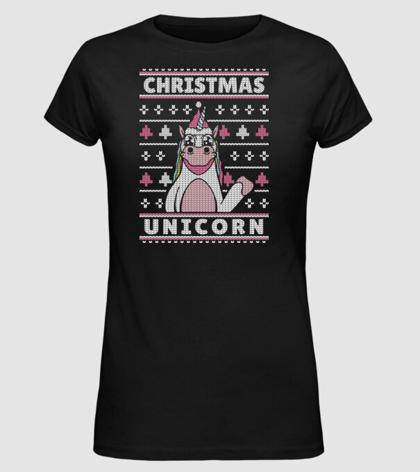 Unicorn de Crăciun pulover urât model negru pe tricou