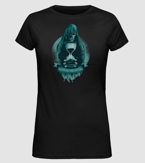 Om cu coasă (Moartea?) model negru pe tricou