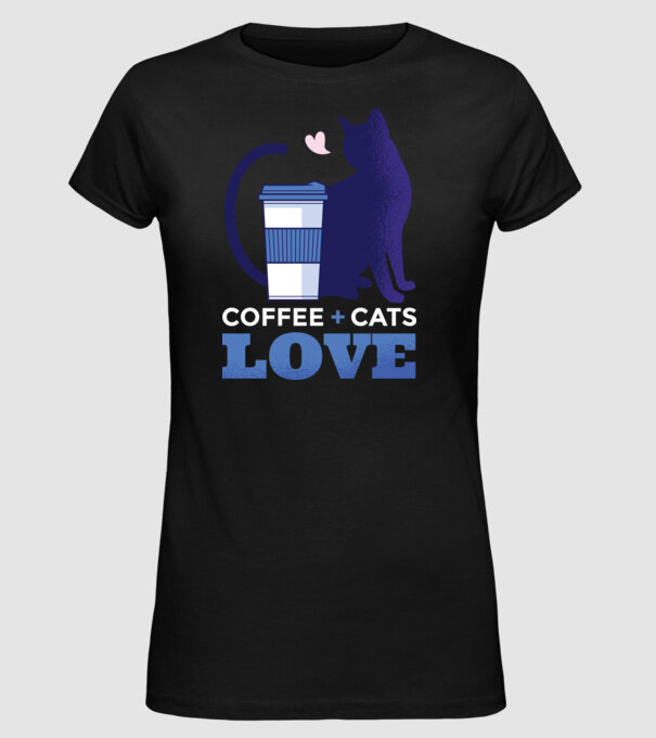Cafea + Pisici = dragoste model negru pe tricou