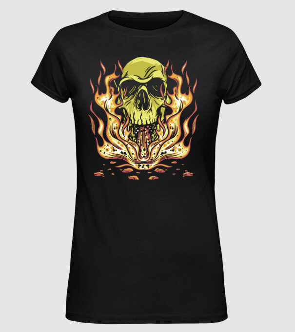 Craniu în flăcări model negru pe tricou