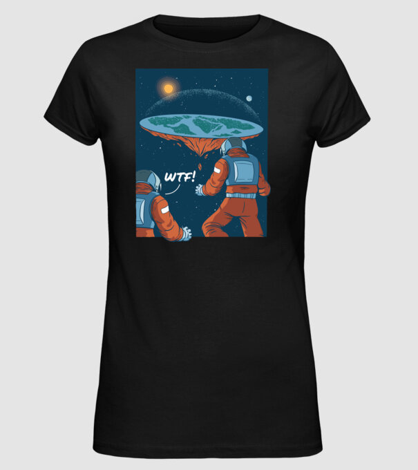 Astronaut Pământ plat model negru pe tricou