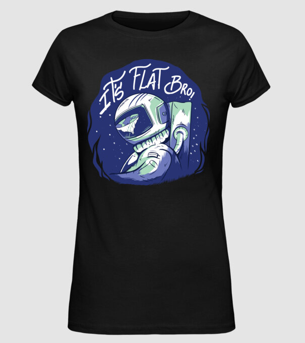 Astronaut Pământ plat model negru pe tricou