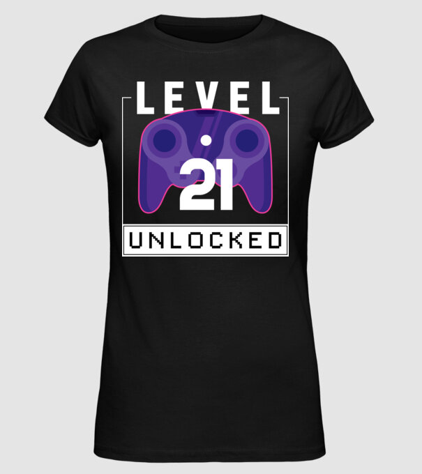 Level 21 Unlocked Gamer Birthday model negru pe tricou