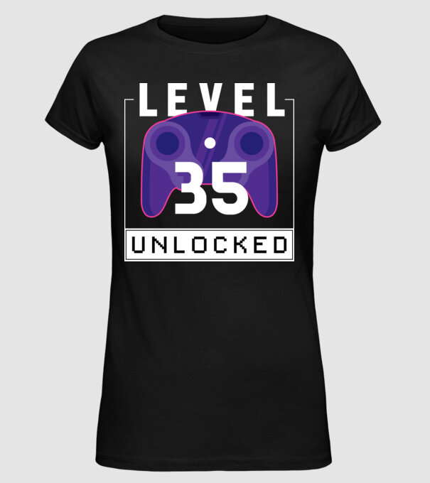 Level 35 Unlocked Gamer Birthday model negru pe tricou