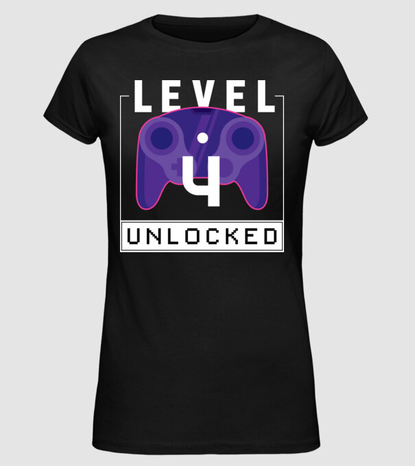 Level 4 Unlocked Gamer Birthday model negru pe tricou