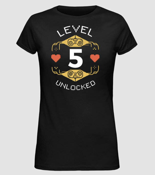 Level 5 Unlocked Gamer Birthday model negru pe tricou