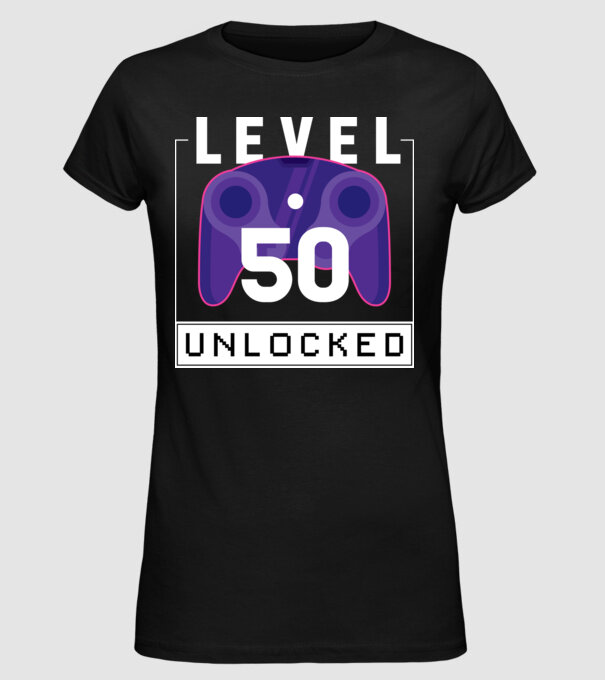 Level 50 Unlocked Gamer Birthday model negru pe tricou