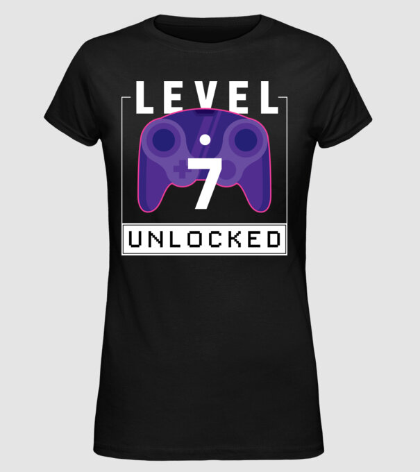 Level 7 Unlocked Gamer Birthday model negru pe tricou
