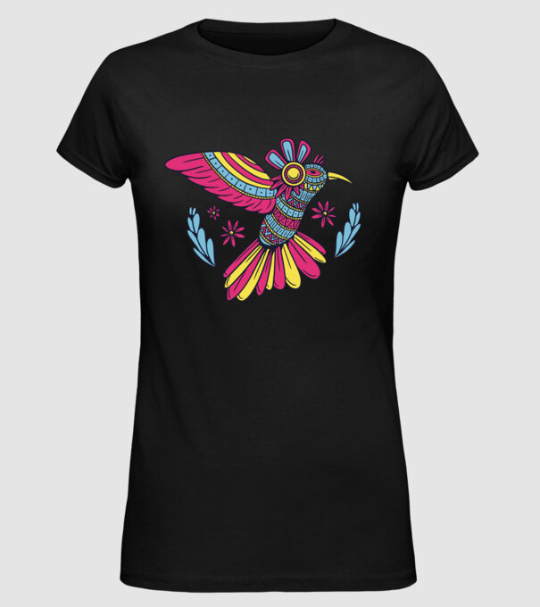 Mandala Colibri model negru pe tricou