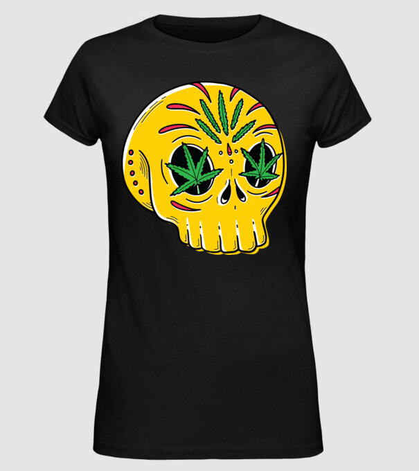 Marijuana Craniu model negru pe tricou