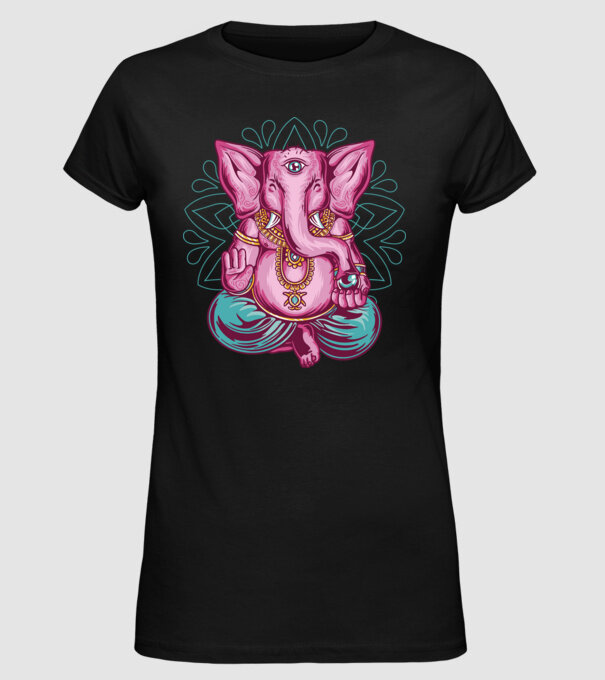 Elefant făcând meditație Dharma model negru pe tricou