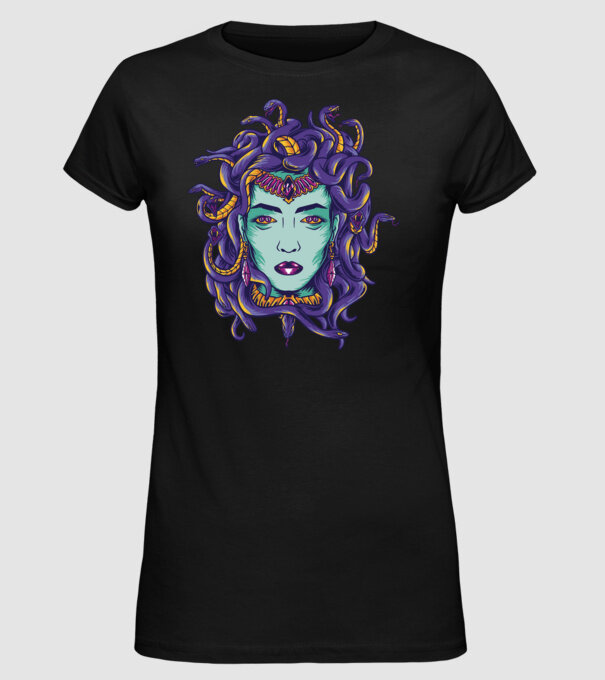 Cap de meduză model negru pe tricou
