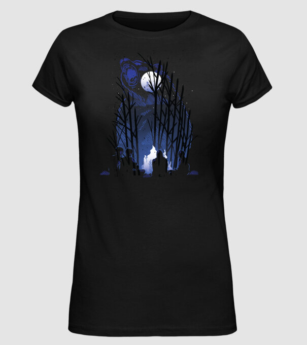 Urs în pădure noaptea model negru pe tricou