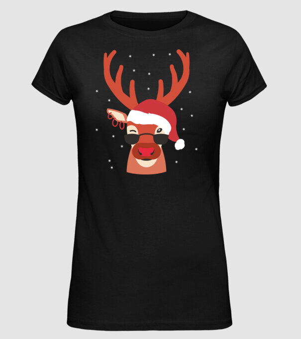 Ren cool de Crăciun model negru pe tricou
