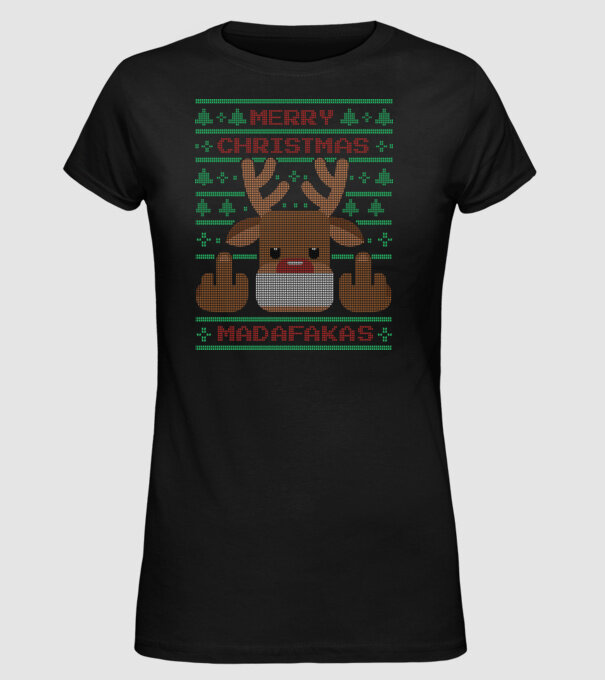 Merry Christmas Madafakas model negru pe tricou