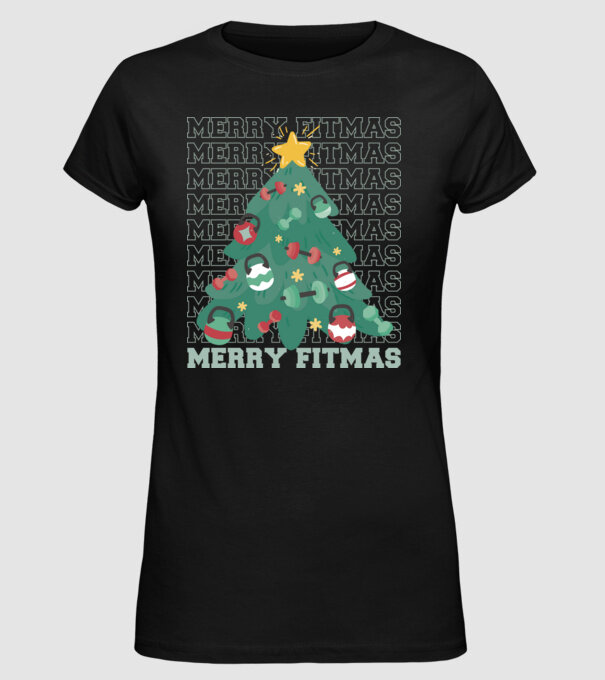 Merry Fitmas Fitmas Pom de Crăciun Fitness model negru pe tricou