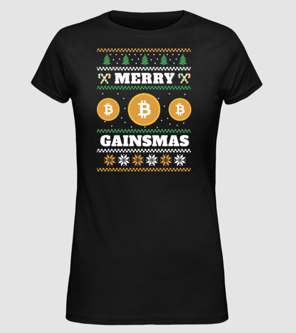 Merry Gainmas Bitcoin tricou cu pulovăr urât model negru pe tricou