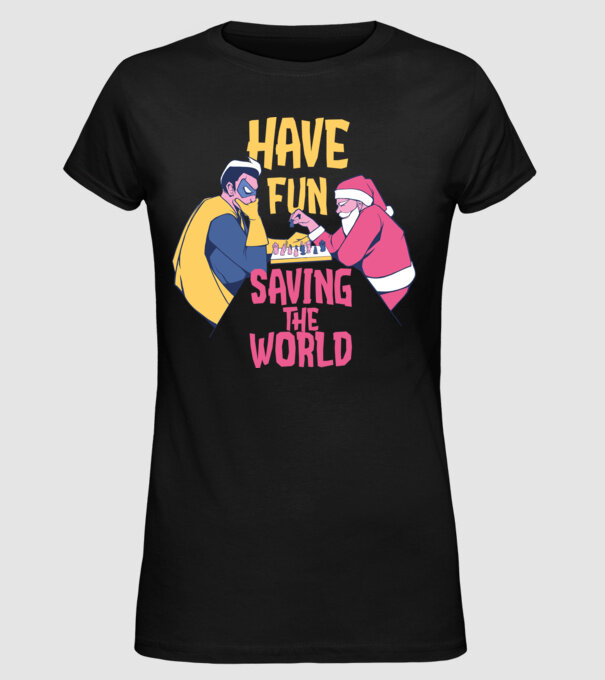 Moș Crăciun și șah super-erou - tricou de Crăciun amuzant model negru pe tricou