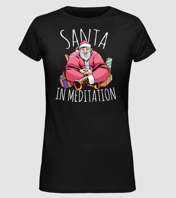 Tricou de Crăciun Moș Crăciun meditație model negru pe tricou