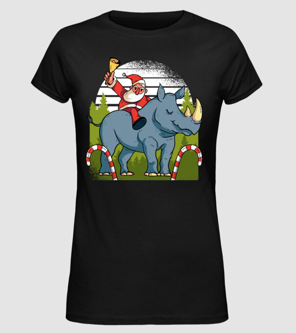 Moș Crăciun pe Rinocer model negru pe tricou