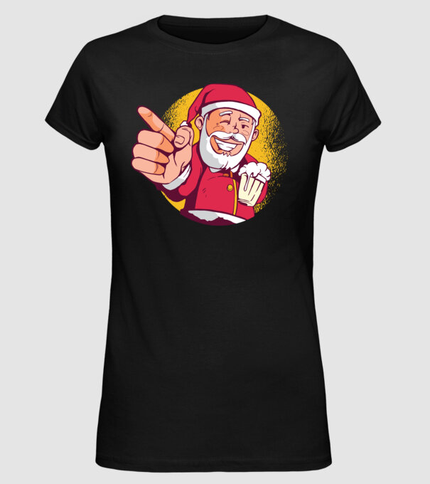 Moș Crăciun cu bere tricou model negru pe tricou