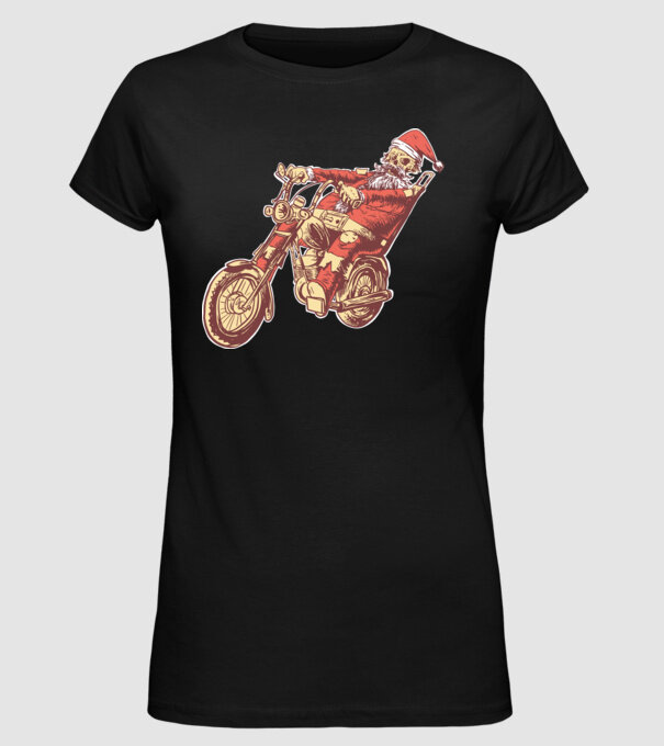 Moș Crăciun Motociclist model negru pe tricou