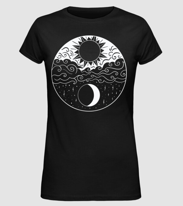 Soare și Lună Jin Jang model negru pe tricou