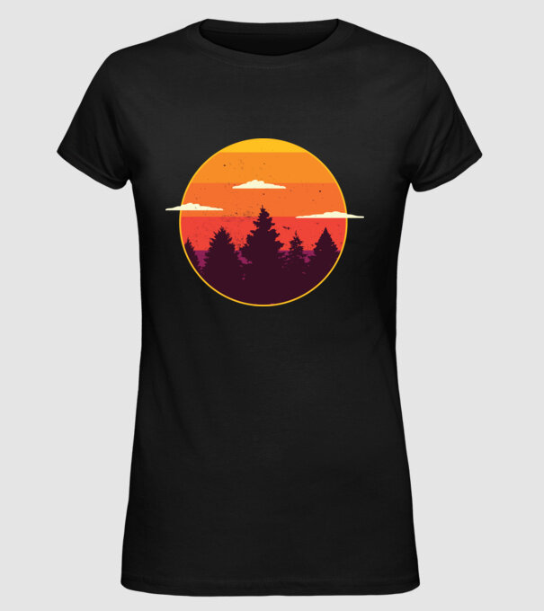 Apus de soare în pădure model negru pe tricou