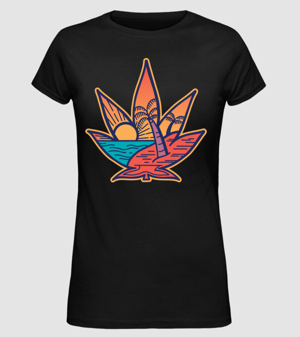Apus de soare Frunză de marijuana model negru pe tricou