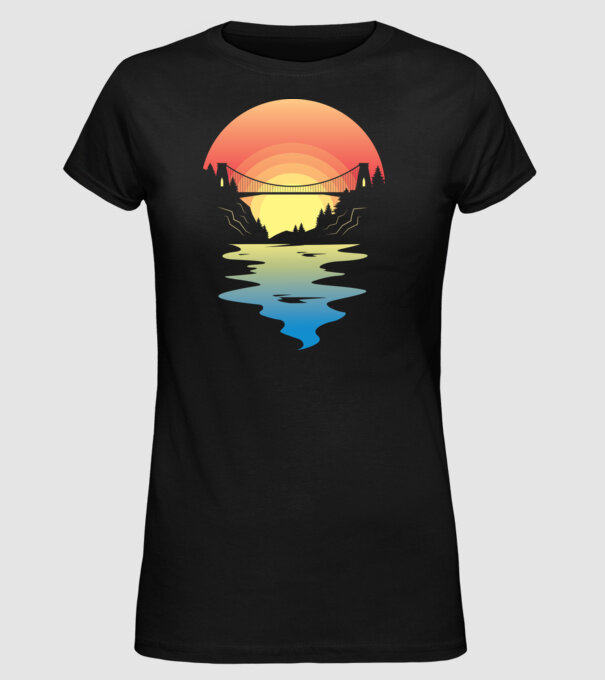 Peisaj apus de soare model negru pe tricou