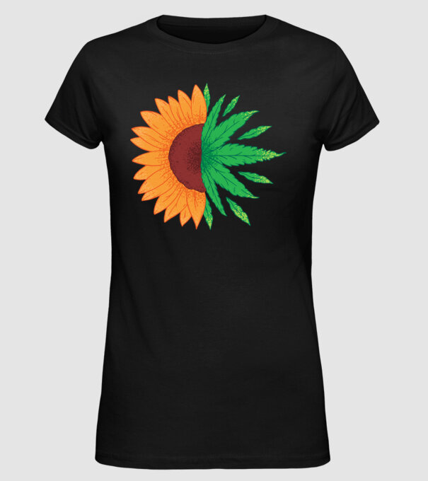 Floarea-soarelui Cannabis model negru pe tricou