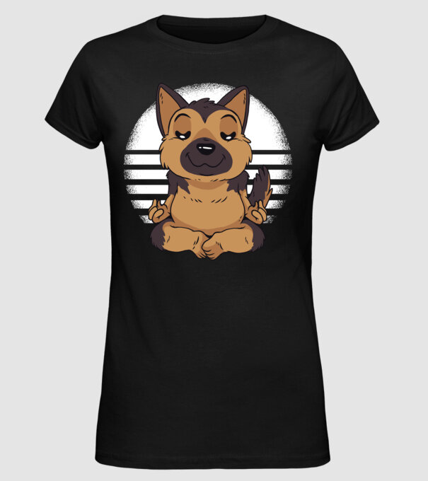 Tricou drăguț ciobănesc german yoga model negru pe tricou