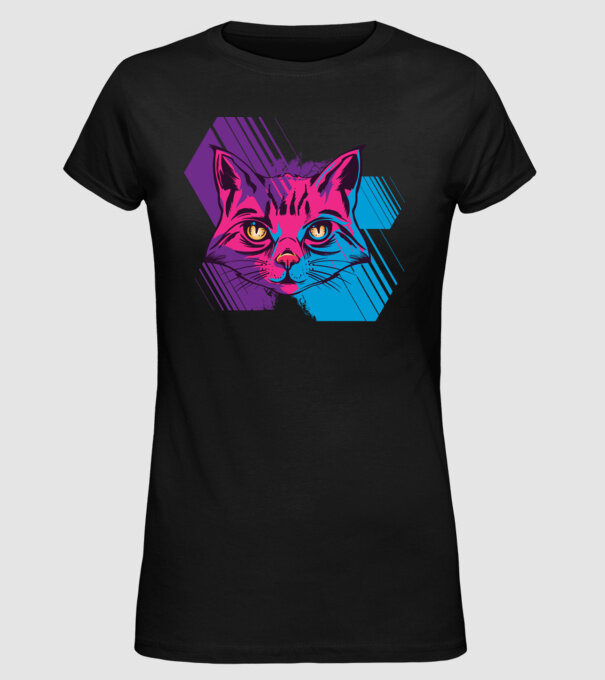 Pisică Neon model negru pe tricou