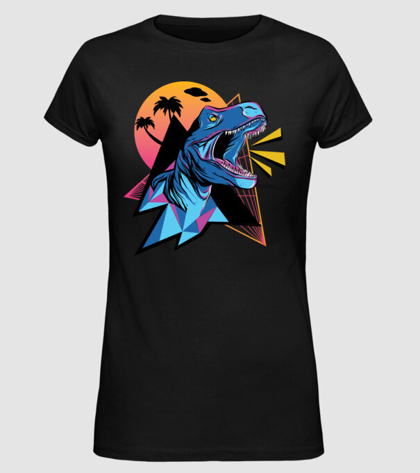 Tricou Neon dinozaur retro model negru pe tricou