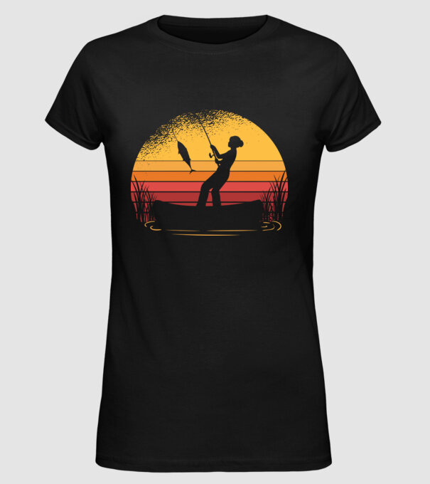 Femeie Pescar model negru pe tricou