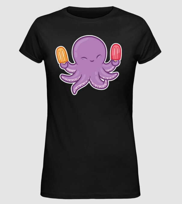 Înghețată Caracatiță Octopus model negru pe tricou