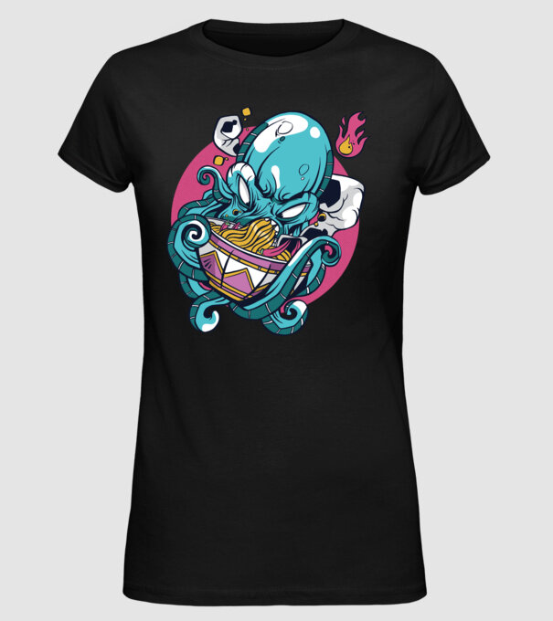 Octopus Ramen model negru pe tricou