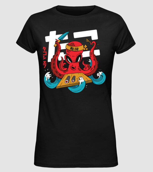 Octopus Sushi model negru pe tricou