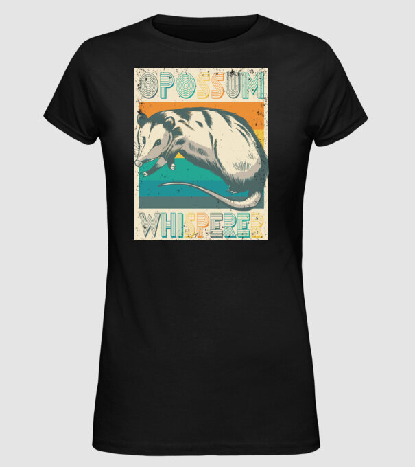 Opossum Whisperer model negru pe tricou