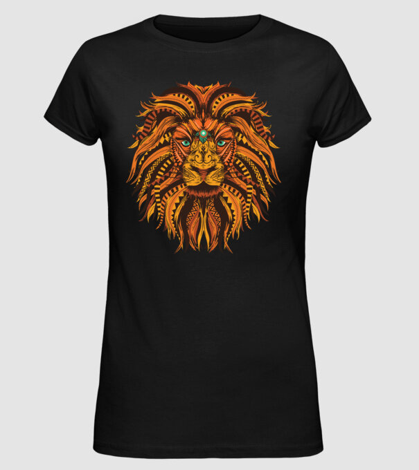 Mandala cap de leu model negru pe tricou
