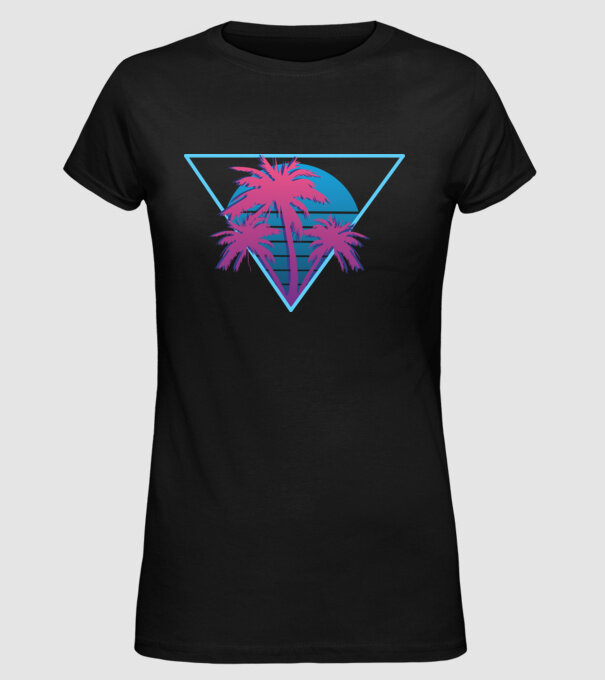 Copaci de palmier Retro Neon model negru pe tricou