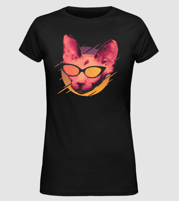 Pisică Petrecere model negru pe tricou