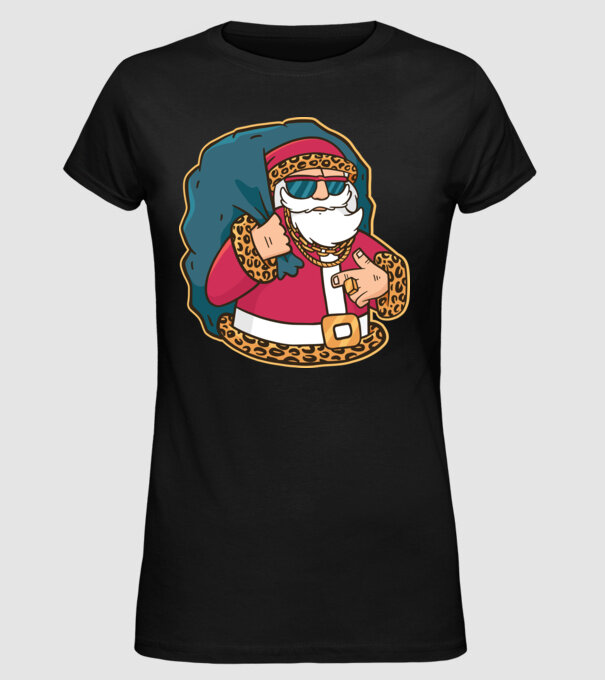 Moș Crăciun Pimp model negru pe tricou