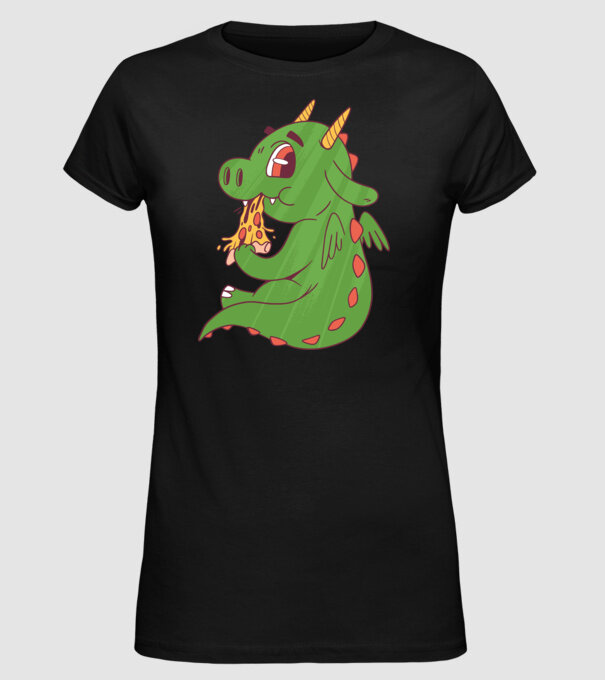 Pizza Dino model negru pe tricou