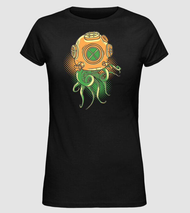 Scafandru caracatiță model negru pe tricou