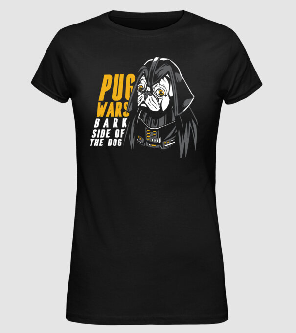 Pug Wars Mops model negru pe tricou