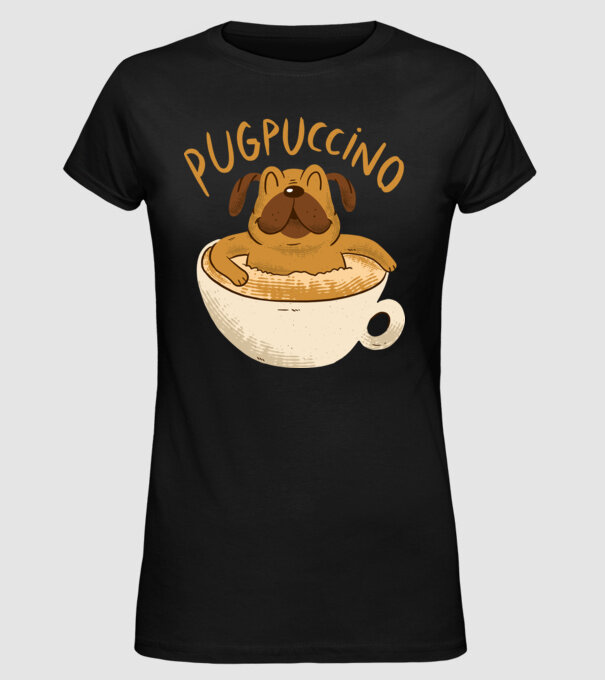 Pugpuccino Capuccino cu Mops model negru pe tricou
