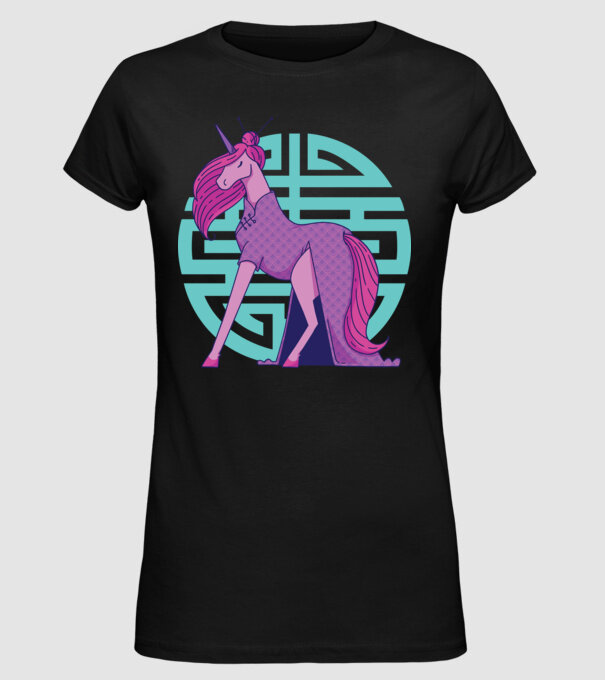 Qipao unicorn model negru pe tricou