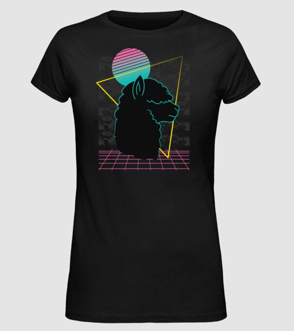 Retro Alpaka model negru pe tricou